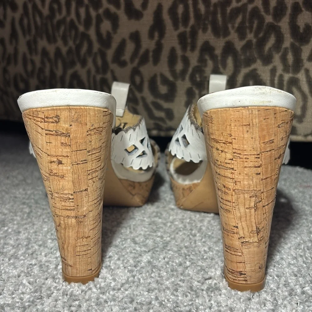 Vintage Victoria's Secret White leather Platform heels Cork heel cutout sandal